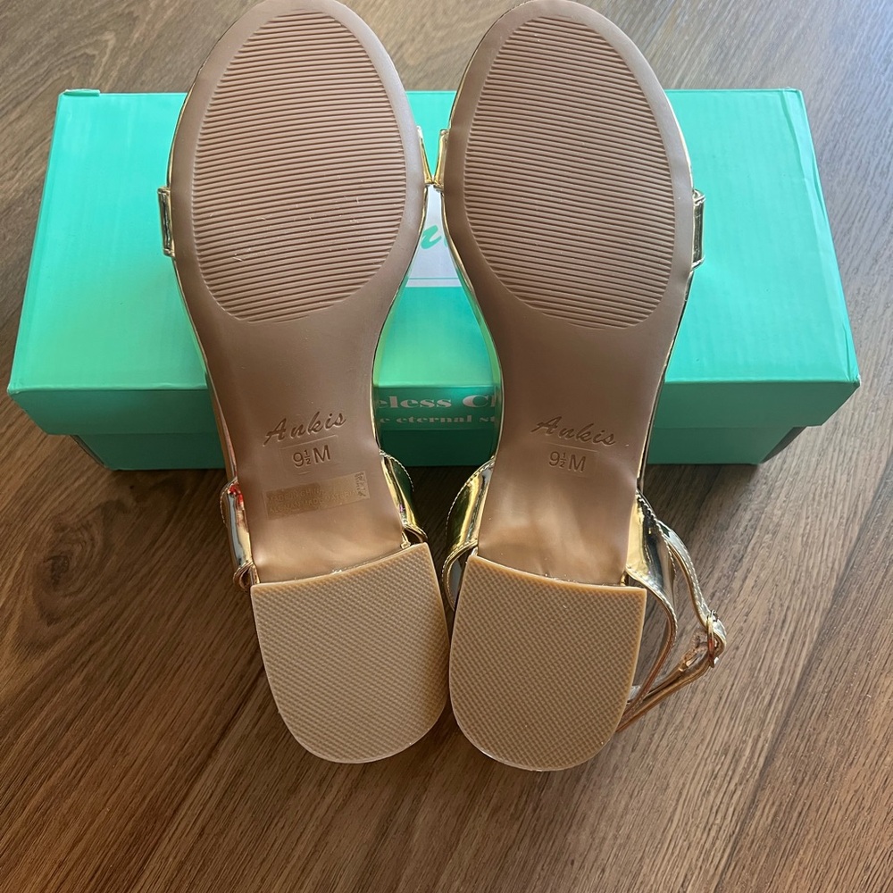 Metallic Gold Ankle-Strap Women's Sandals - Picture 6 of 8